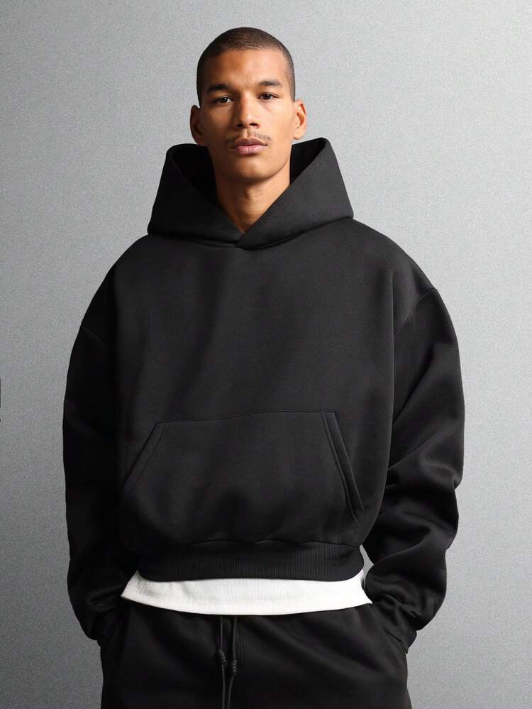 Script Print Pullover Hoodie With Centre Pocket