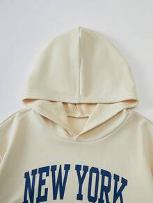 青少年男孩学院风美式印花连帽针织运动衫 - 杏色 - 查看 3