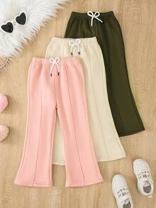 SHEIN Vintaside Kids 少女系带纯色休闲喇叭腿运动裤套装，秋冬