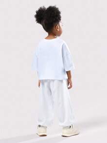 SUMWON Kids Cozy Two Piece Pajama Set Winter Wear Short Sleeve Tee And Wide Leg Pants Sleepwear Comfort Fit Bedtime Outfit For Casual And Vacation - Blue - View 2