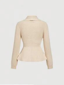 SHEIN MOD Women's Vintage Cardigan Sweater Shawl Collar Button Knit Sweater Jacket In Fall/Winter - Khaki - View 2