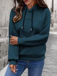 EMERY ROSE Women's Casual Loose Hoodie With 3D Letter Print - Navy Blue - View 4