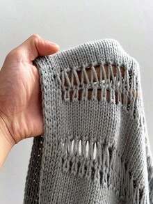 Sunspun Áo len chui đầu kẻ sọc màu tương phản cỡ lớn cho nữ, thiết kế mới cho mùa thu/đông - Xám - Xem 8