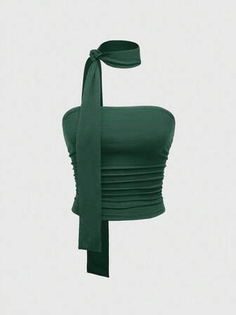 Grunge Punk Top bandeau con pliegues con estampado de leopardo Y2K para mujeres