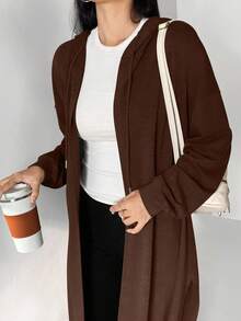 Al Najma Áo Abaya dài có mũ trùm đầu, dây rút, màu trơn, dành cho nữ, thích hợp cho mùa xuân và mùa thu, áo Abaya dài kiểu Hồi giáo thoải mái, áo cardigan dài màu nâu cho mặc hàng ngày/đi học/du lịch. - Màu nâu Sô-cô-la - Xem 5