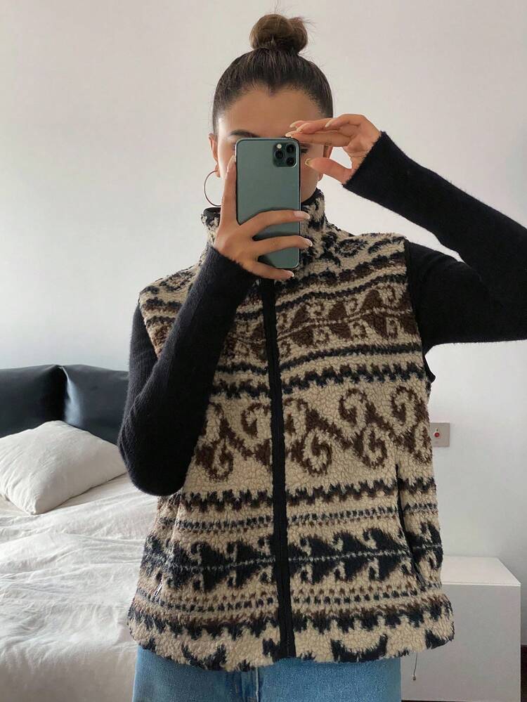 Women's Pattern Vest Jacket, Autumn Women Coats