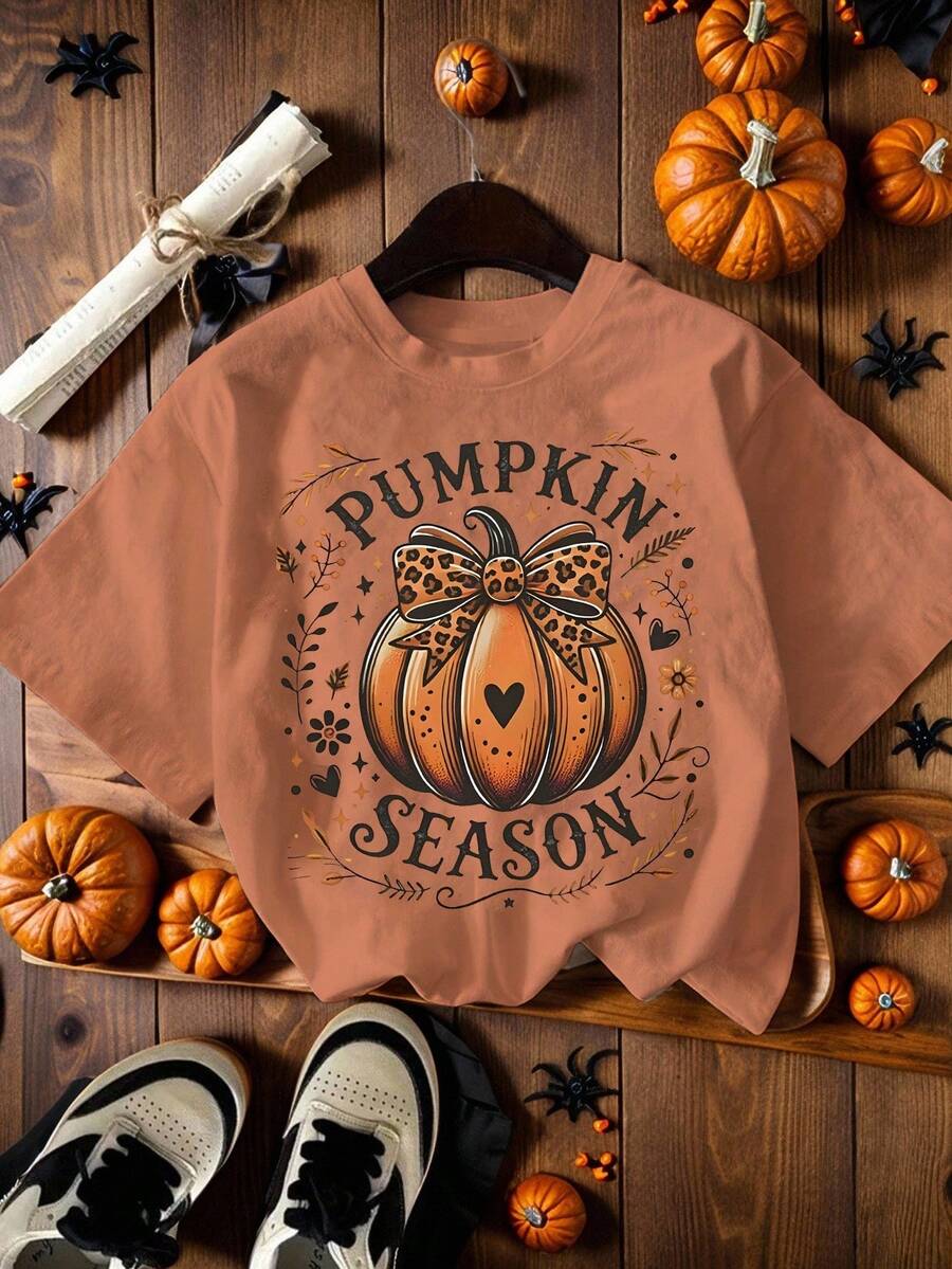 EMERY ROSE Plus-Size Ladies' Halloween Pumpkin Creative Printed Round-Neck T-Shirt - Brown - View 1