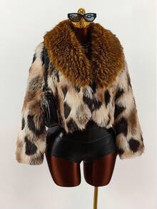 Amplova 女士复古豹纹仿皮草夹克，秋冬 - 彩色 - 查看 5