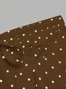 Sweetra 大码复古浪漫波尔卡圆点蝴蝶结抹胸上衣 - 棕色 - 查看 4