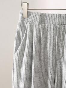 Franclia 2 件套女士休闲通勤装 - 长袖直筒裤和罗纹针织修身 T 恤套装 - 灰色 - 查看 5