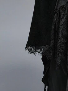 ROMWE Gothic Lace & Velvet Patchwork Women Top - Black - View 5