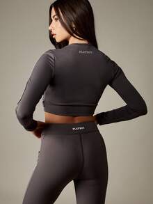 Missguided x Playboy 带徽标的长袖短款运动训练上衣 - 灰色 - 查看 2