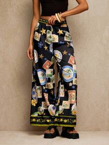 Travachic 热带印花阔腿休闲度假裤，女士度假裤，波西米亚风长裤，印花阔腿裤，休闲女装，秋季女装，时尚秋季，外出，优雅，国庆节，新年，奢华优雅毕业典礼，阔腿裤，秋冬，圣诞派对，新年，婚礼宾客，优雅毕业典礼，奢华舞会，休闲 - 黑色 - 查看 6