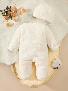 Autumn New Newborn Baby Long Sleeve Tie Jumpsuit Infant Monk Costume Spring Autumn Jumpsuit + Hat 2pcs Set Plush Baby Clothes Neutral Unisex Fall Winter - Beige - View 2