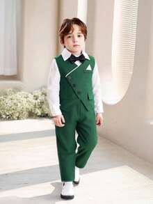SHEIN Bộ vest nam 2 món, thiết kế cúc chéo bất đối xứng, thích hợp cho đám cưới - Màu xanh lá cây đậm - Xem 1