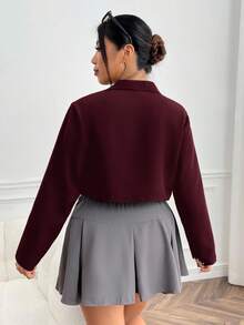 SHEIN EZwear 秋冬加大码酒红色单排扣优雅办公室长袖西装外套 - 酒紅色 - 查看 2