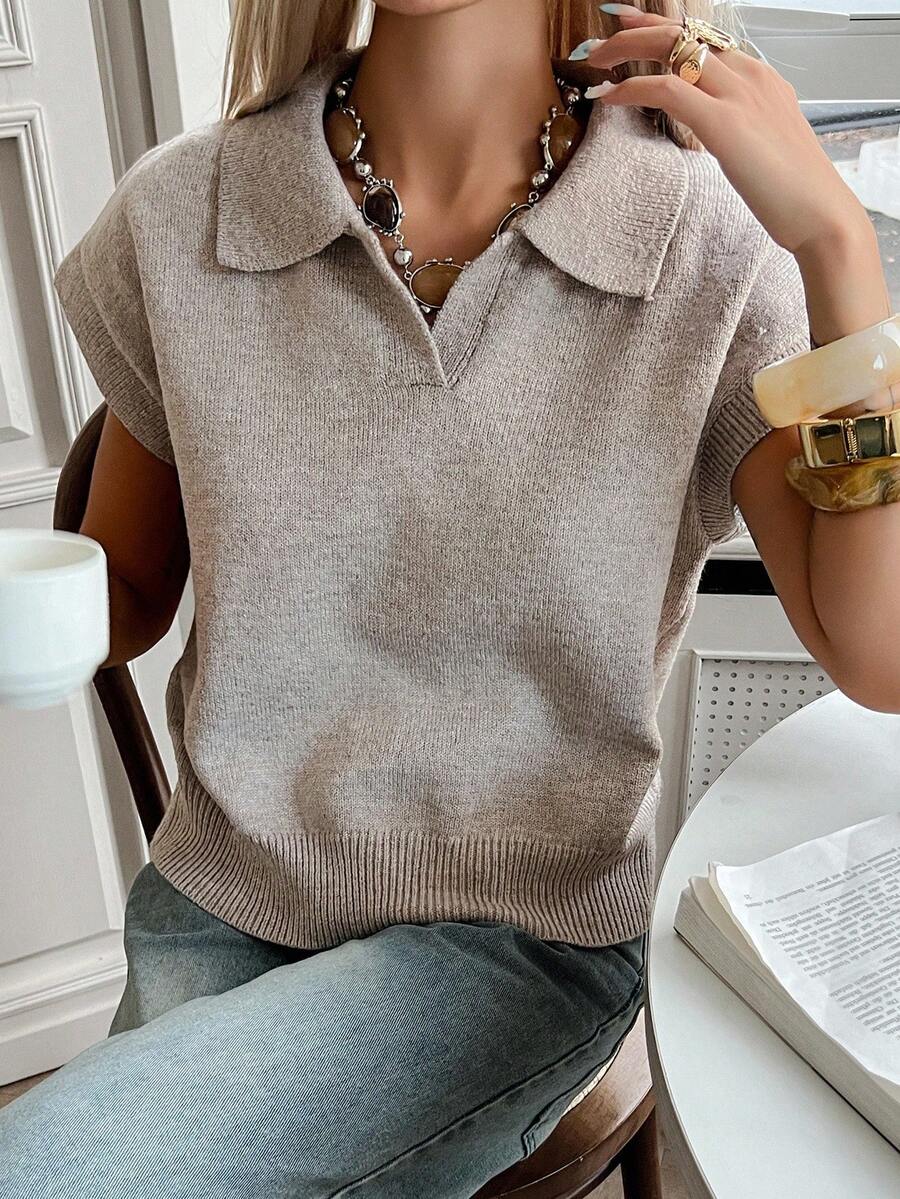 Livesso Áo khoác cardigan dệt kim rộng không tay cho nữ, mùa hè - Cà phê nâu - Xem 1