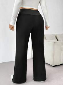 SHEIN EZwear Plus Size Autumn/Winter Casual Solid Color Wide-Waist Thickened Pants - Black - View 12