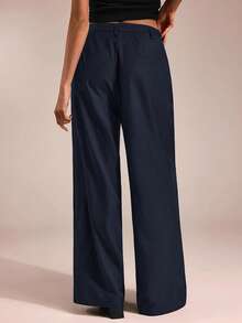 SHEIN Forever 21 女士裤子商务休闲女士西装女士阔腿裤办公室女士服装宽松裤职业女性服装办公室服装灰色 - 藏蓝色 - 查看 2