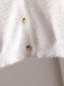 SHEIN Playful Pals Young Girl' Fashionable Soft & Simple Knit Cardigan Sweater, Long Sleeve, Autumn/Winter Girls White Cardigan Toddler Girls Sweater Young Girls Fall Outfits Young Girls Winter Clothes Kids Fall Clothes White Fluffy Sweater Kids Kid Cardigan Girl Cardigan Sweater Kids Sweaters For Girls Button - White - View 3