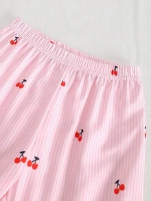 Baby Girls' Navy Blue Cherry Print Long Sleeve Top & Ribbed Pants Pajama Set Fall Winter - Multicolor - View 5