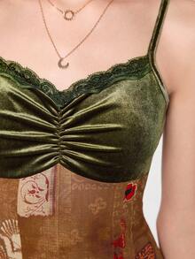 ROMWE Hippie Vintage Textured Color Block Ruched Velvet Dress For Women - Multicolor - View 2