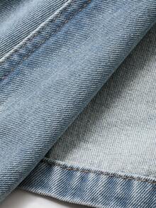 Livesso 女式收腰牛仔风衣外套，秋季 - 藍色 - 查看 6