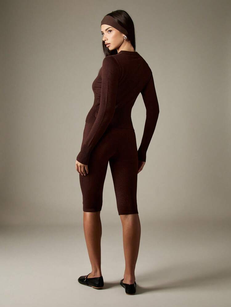 MISSGUIDED Women Ribbed Knit Cardigan And Capri Pants Two Pieces Set Fall Winter Casual Outfit Retro Style Vintage Inspired Fashion