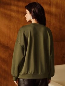 Anewsta Áo nỉ nữ rộng rãi, thường ngày đính đá lấp lánh, thời trang và đa năng - xanh quân đội - Xem 2