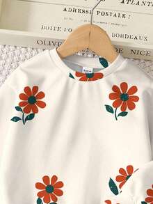 SHEIN Happikins 2pcs/Set Young Girl Casual Vintage Floral Print Round Neck Long Sleeve Sweatshirt And Leggings Set, Suitable For Autumn/Winter Fall - Multicolor - View 6