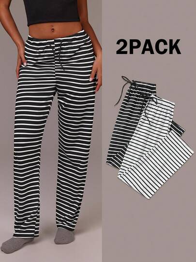 Athîral 2pcs Women's Casual Striped Pajama Bottoms