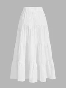 SHEIN EZwear 女士休闲度假纹理面料多层蛋糕裙，适合夏季，搭配别致 - 白色 - 查看 2