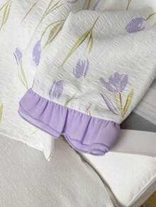 SHEIN 少女紫色郁金香印花简约设计长袖上衣和裤子两件套睡衣套装 - 紫色 - 查看 5