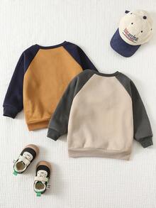 2pcs/Set Toddler Boys/Girls Thickened Contrast Color Block English Graphic Crew Neck Long Sleeve Sweatshirt Set, Comfortable Versatile Casual Daily Sporty Chic Basic Style, Suitable For Indoor, Outdoor, Skiing, Daily Wear, Sports, Play, Party, Photo Shoot, Back To School Season, Autumn/Winter Kids Autumn Clothes Boys Korean Fashion Kids Sweatshirt Boys Sweater Boys Sweatshirt Fall - Multicolor - View 2