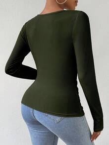 RosyDaze Camisetas femininas casuais de manga comprida, de cor sólida e combinando