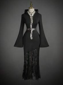 SHEIN ICON 女式哥特式蕾丝万圣节长裙 - 黑色 - 查看 1