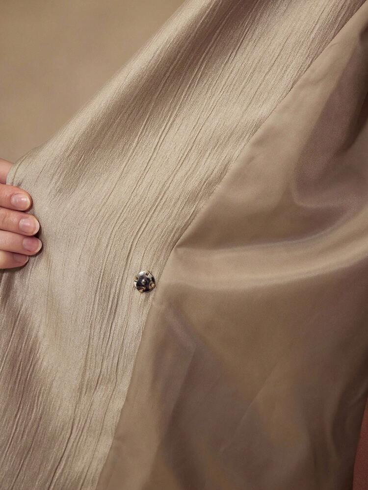 메탈릭 버튼 장식이 있는 카키 트윌 루즈 빈티지 캐주얼 출퇴근 심플 여성 레귤러 바람막이 코트, 가을/겨울