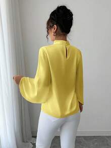 Rafferiza Áo cánh satin Pháp thanh lịch và vải satin chắp vá dành cho nữ - Màu vàng ngỗng - Xem 2