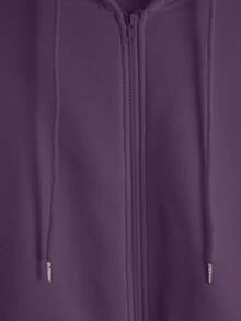 INAWLY Áo sweatshirt nữ thời trang, đa năng, màu trơn, vai rớt, tay dài, có khóa kéo và túi, dây rút, thích hợp cho mùa thu. - Màu tím - Xem 4