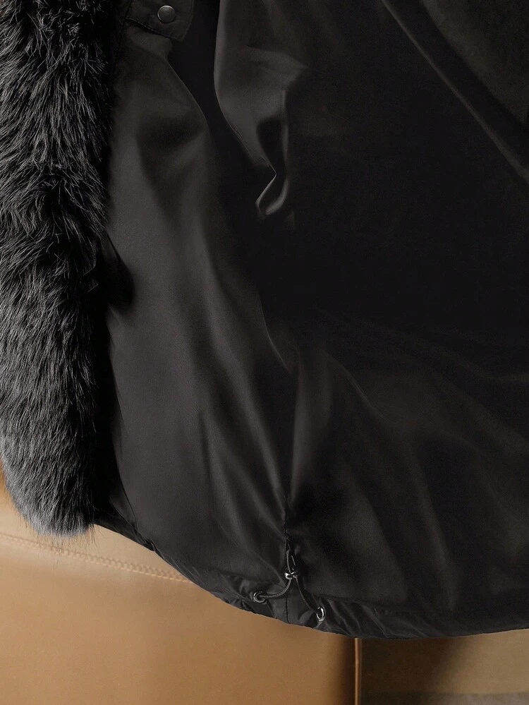 Luxury Hooded Thick Coat With Faux Fur Collar And Pockets, Loose Fit, Suitable For Autumn, Fall, Winter, Going Out, Elegant, Formal, Party, Chic, New Year, Women's Winter Coat, Christmas, Work, Graduation, Wedding