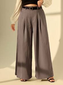 SHEIN MOD Pantalones de traje versátiles de talle grande para mujer, de pierna recta, aptos para uso casual/formal, para trabajo, uso diario, otoño/invierno - Gris - Ver 8