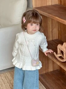 DAZY Toddler Girls' Round Neck Bow Long Sleeve Sweater, Autumn/Winter