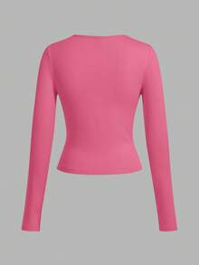 SHEIN EZwear 女士休闲圆领修身长袖T恤3件套，深粉色、浅粉色、白色，适合秋冬季