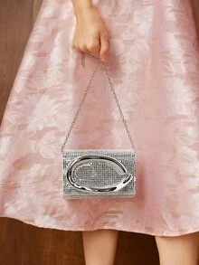 MOTF PREMIUM TAS CLUTCH WANITA MODE KULIT PU DEKORASI LOGAM DAN BATU PERMATA - Perak - View 5