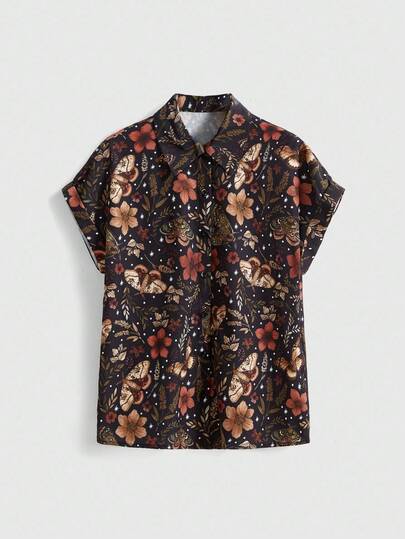 Goth Casual Gothic Insect & Plant Retro All-Over Print Women Shirt