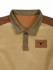Manfinity Homme Casual Fashion Versatile Long Sleeve Polo Collar Men Pullover Sweatshirt - Khaki - View 3