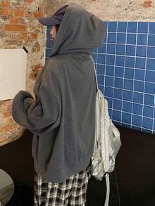 DAZY Women's Hooded Sweatshirt, Shiny Fabric, Long Sleeve, Loose Fit, Casual, Thermal Lined Hoodie Sweatshirt Fall/Winter