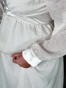 Flirla 纯色优雅腰部收紧合身褶皱长裙 - 白色 - 查看 5