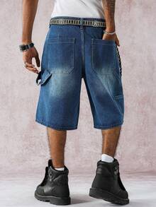 Manfinity EMRG 男士休闲水洗宽松牛仔短裤 - 藍色 - 查看 2