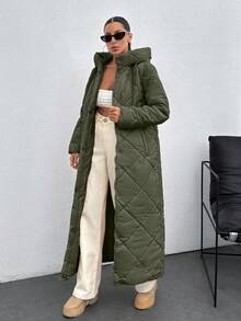 EURMUSE Women's Hooded Waist Drawstring Quilted Long Winter Down Coat